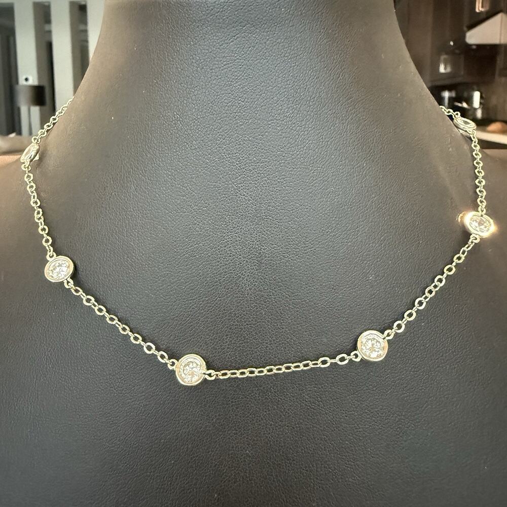 Vintage Kenneth Jay Lane CZ Station Necklace 16-18” Adjustable Length